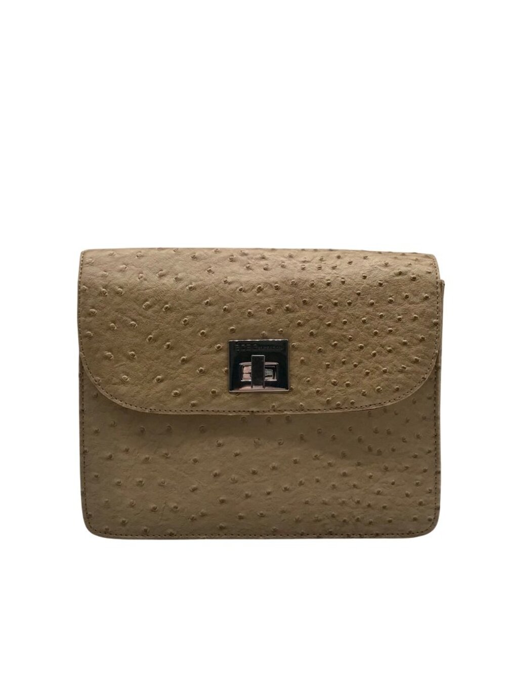 BCBG  Beige Ostrich-Embossed Faux Leather Shoulder Bag